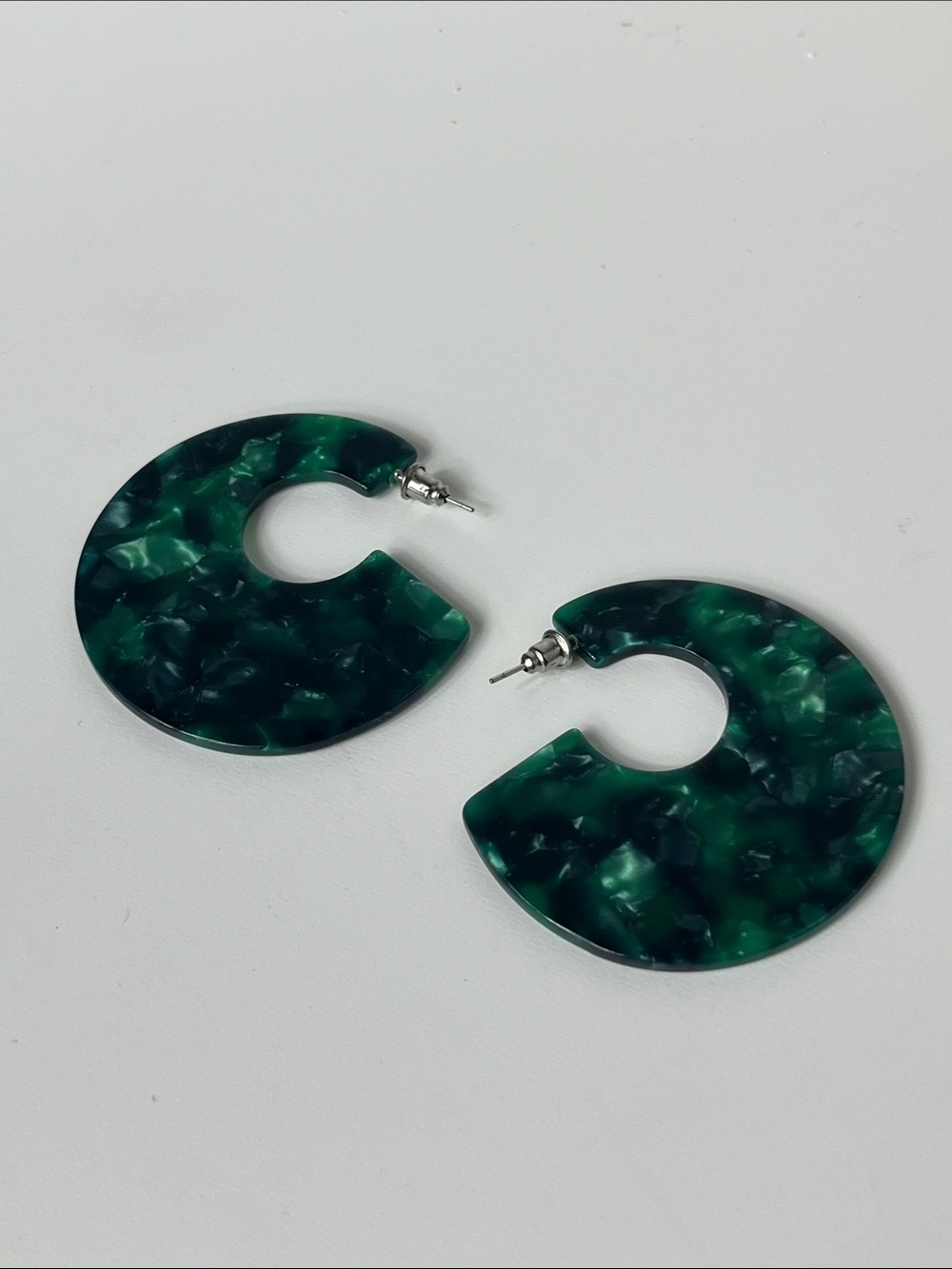 Green Marbled Hoop Earrings - Women Jewelry